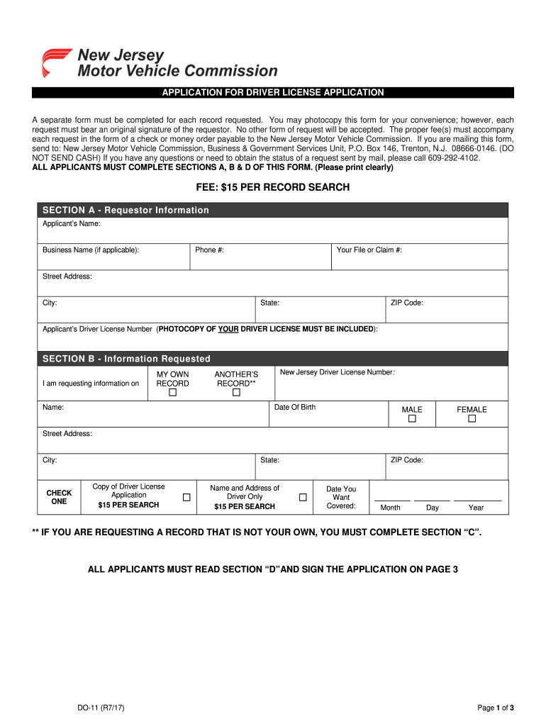 New Jersey Driver License Application Form Ba 208 Roomfasr